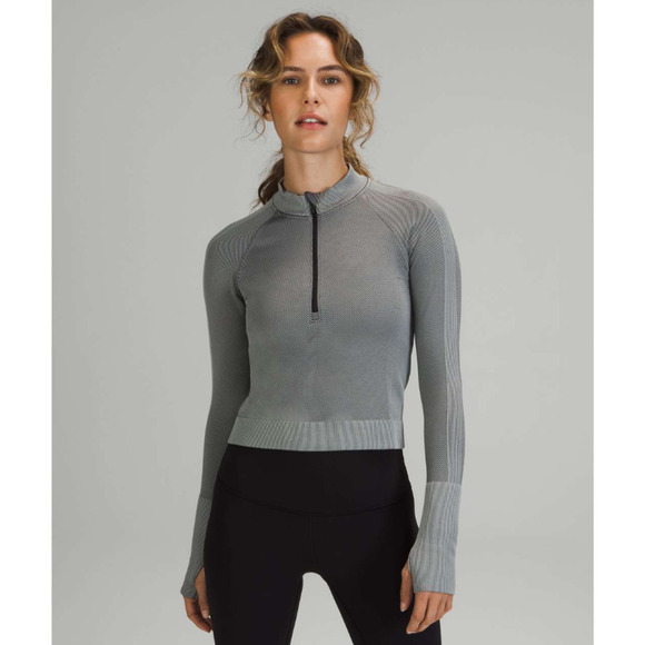 RARE Lululemon Cropped 1/2 Zip Long Sleeve Grey 6 NWOT - Picture 2 of 11